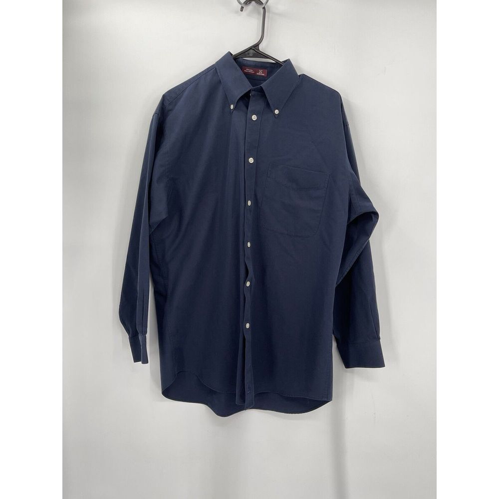 Nordstrom Medium Button Down Shirt Mens Navy Blue Smartcare Cotton Long Sleeve